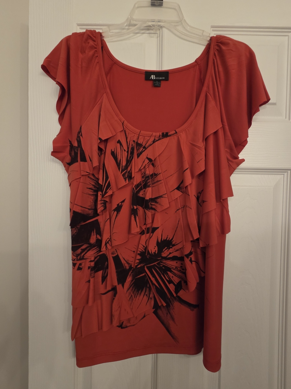 AB Studio Red Ruffle Floral Print Women's Top